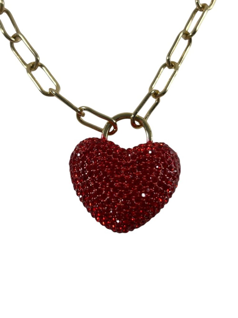 Torrid Red Crystal Pave Heart Link Chain Necklace Valentines Love Sparkle - Picture 3 of 7